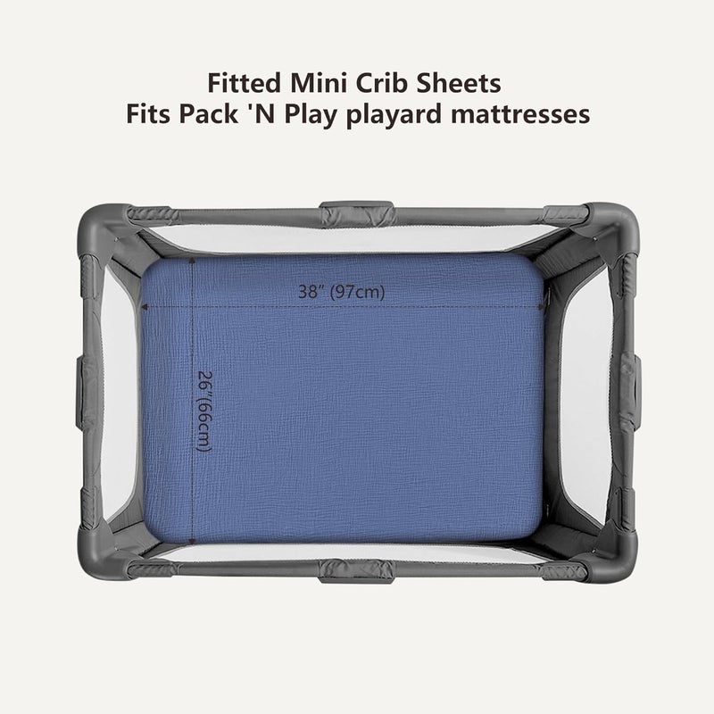 Bearmoss Muslin Mini Crib Sheets for Pack N Play Mattress - 100% Cotton - 38"x26" Soft Breathable Playard Baby Crib Sheets Neutral for Boys Girls - 2 Pack (Blue Elephant) - Image 3